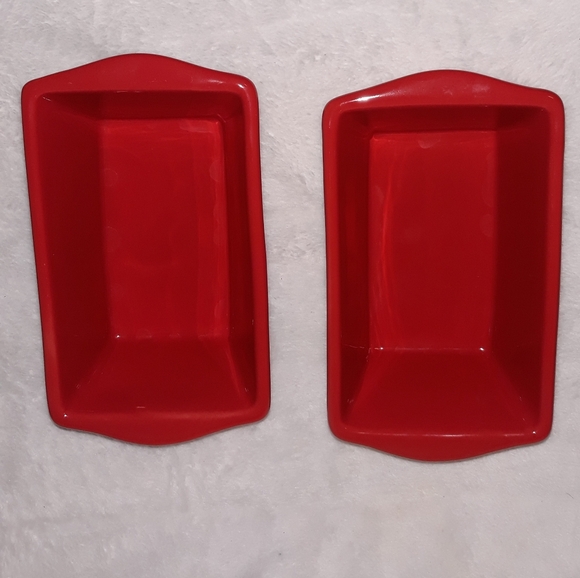 Set of 2 Merry Christmas Mini Loaf Pan Red Stoneware Nantucket - Picture 4 of 7
